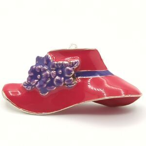 Vintage Red Hat Society Pin Brooch – Convertible Pendant - Silver-tone - 2 in